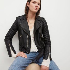 AllSaints Women's Black Balfern Leather Biker Jacket Size US 4